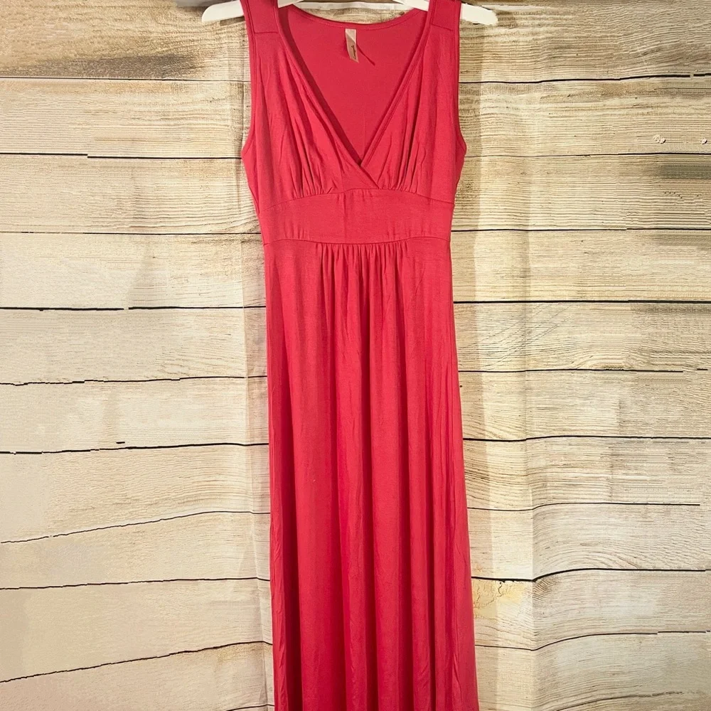 Loveappella v-neck jersey stretch orange maxi sleeveless dress Size XS pullover - Picture 2 of 9